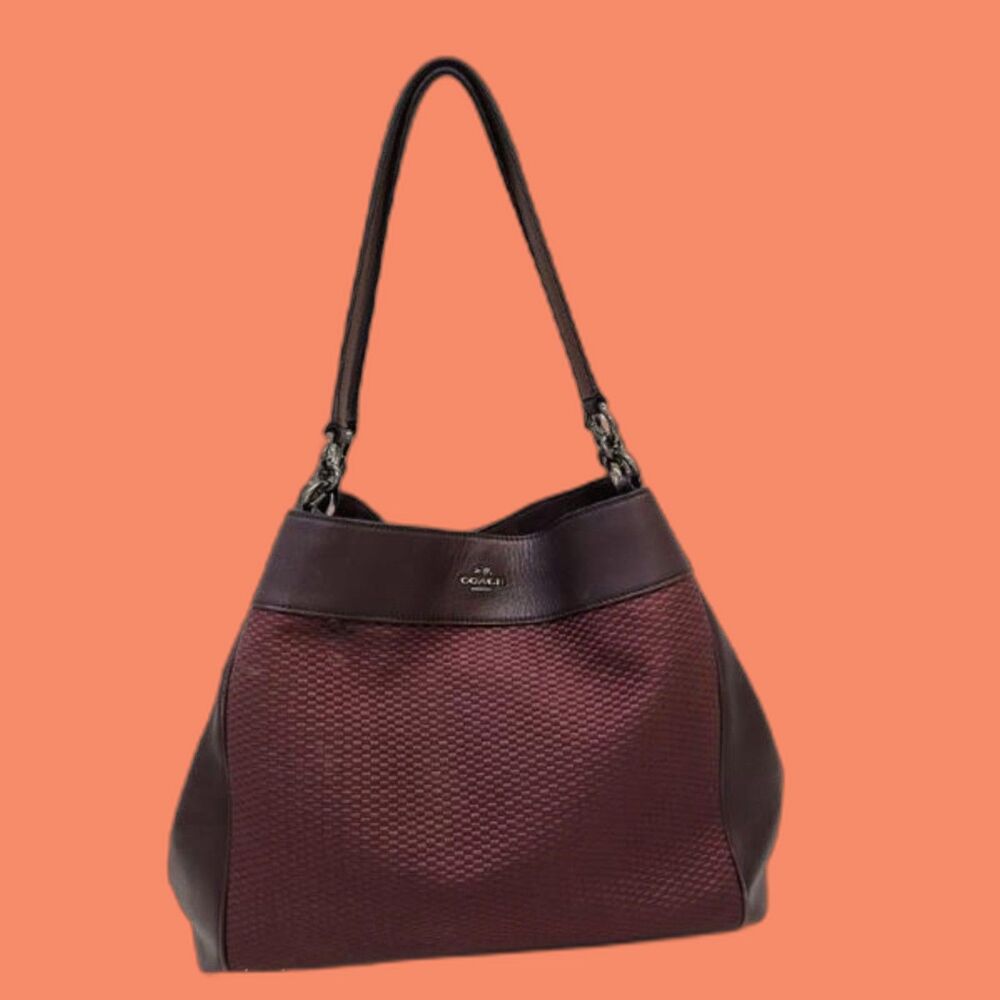 Authentic Coach Oxblood Leather & Fabric Shoulder Bag